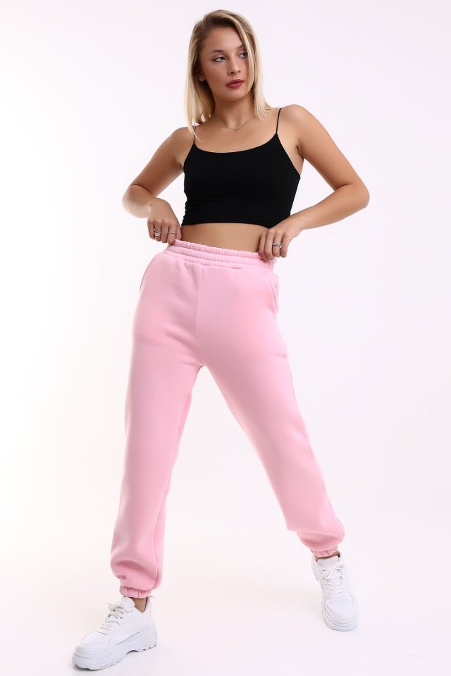 JOGGER 3 İPLİK EŞOFMAN ALTI İÇİ ŞARDONLU KALIN KUMAŞ L - PEMBE